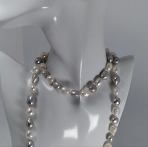 OPERA LENGTH (38 in.) Fresh Water Baroque Pearls (.51" each)(White/Silver/Grey)